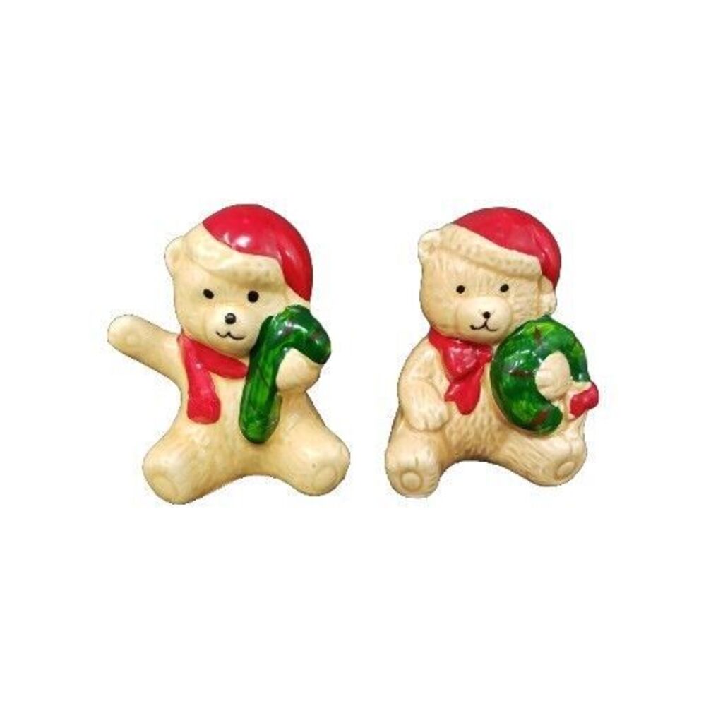 Christmas Bears Salt & Pepper Shakers Ceramic Hand Painted VTG Made in Taiwan